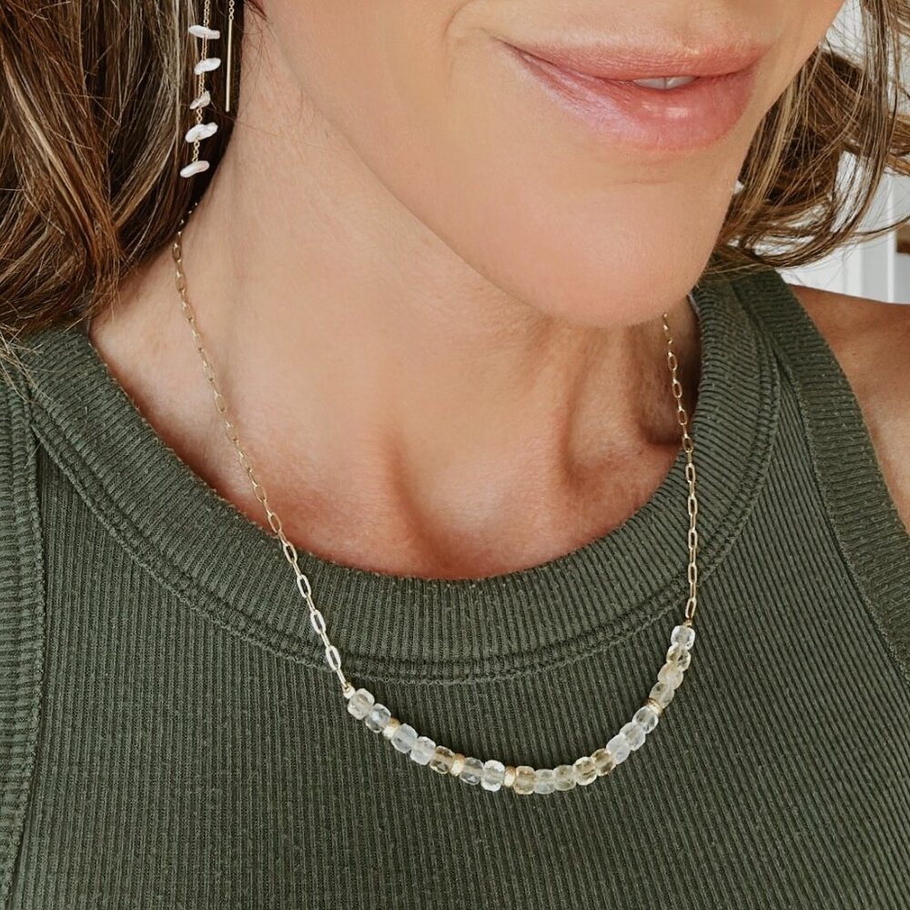 Citrine Beautiful Gemstone Necklace Waterproof Gold Chain Genuine Gemstone